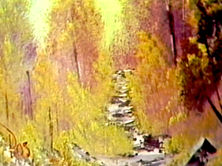 A painting titled A Walk in the Woods