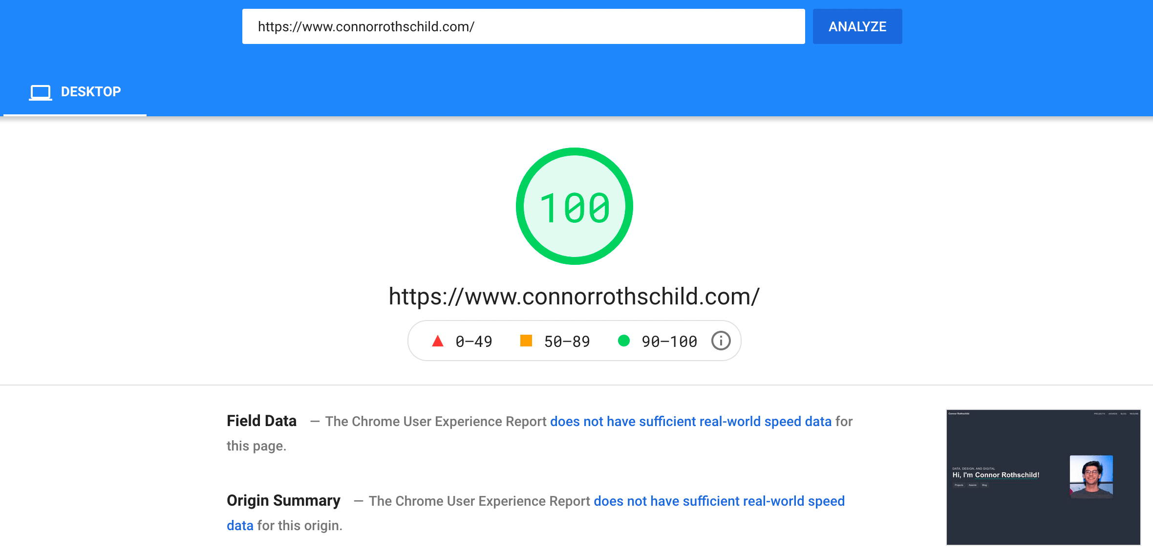 New site performance. 100/100